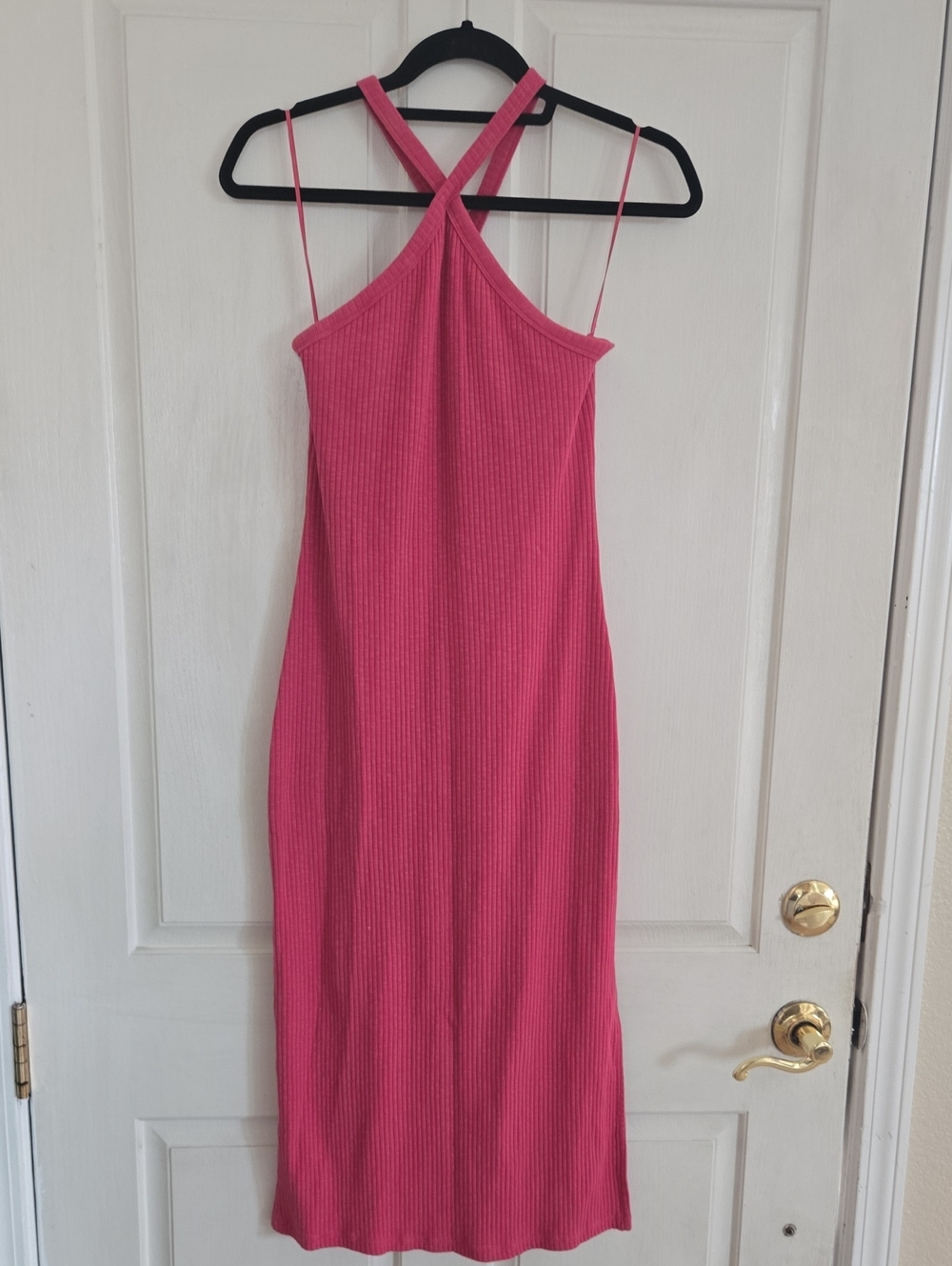 Old Navy Hot Pink Ribbed Cross-Back Midi Dress